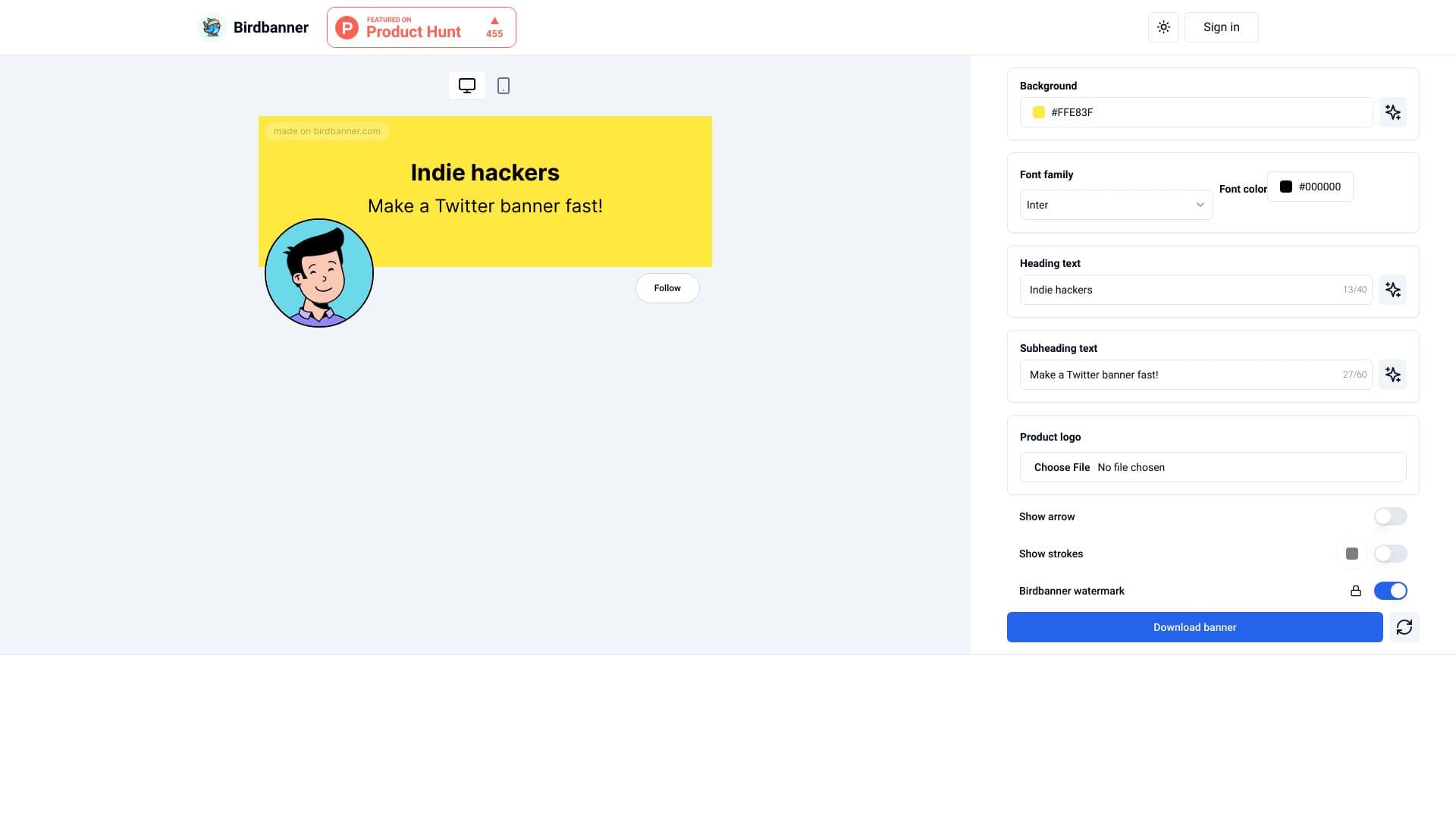 Birdbanner screenshot 1