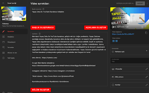 YouTube Başlık ve Açıklama Optimizasyon Hizmetleri screenshot