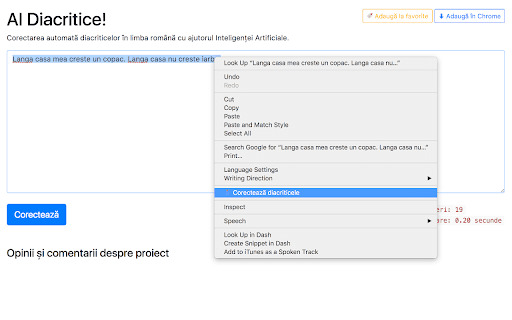 Corectarea automată a diacriticelor screenshot