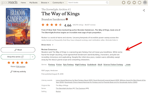 Goodreads Review Consensus screenshot