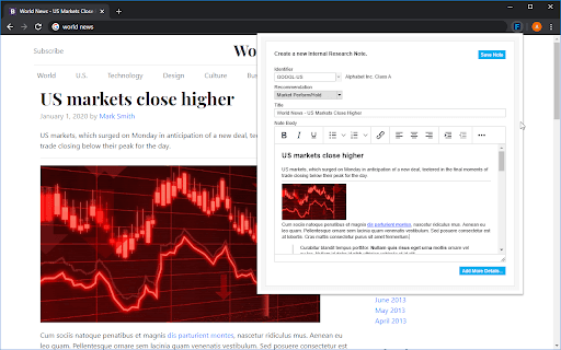 FactSet Internal Research Notes Extension screenshot