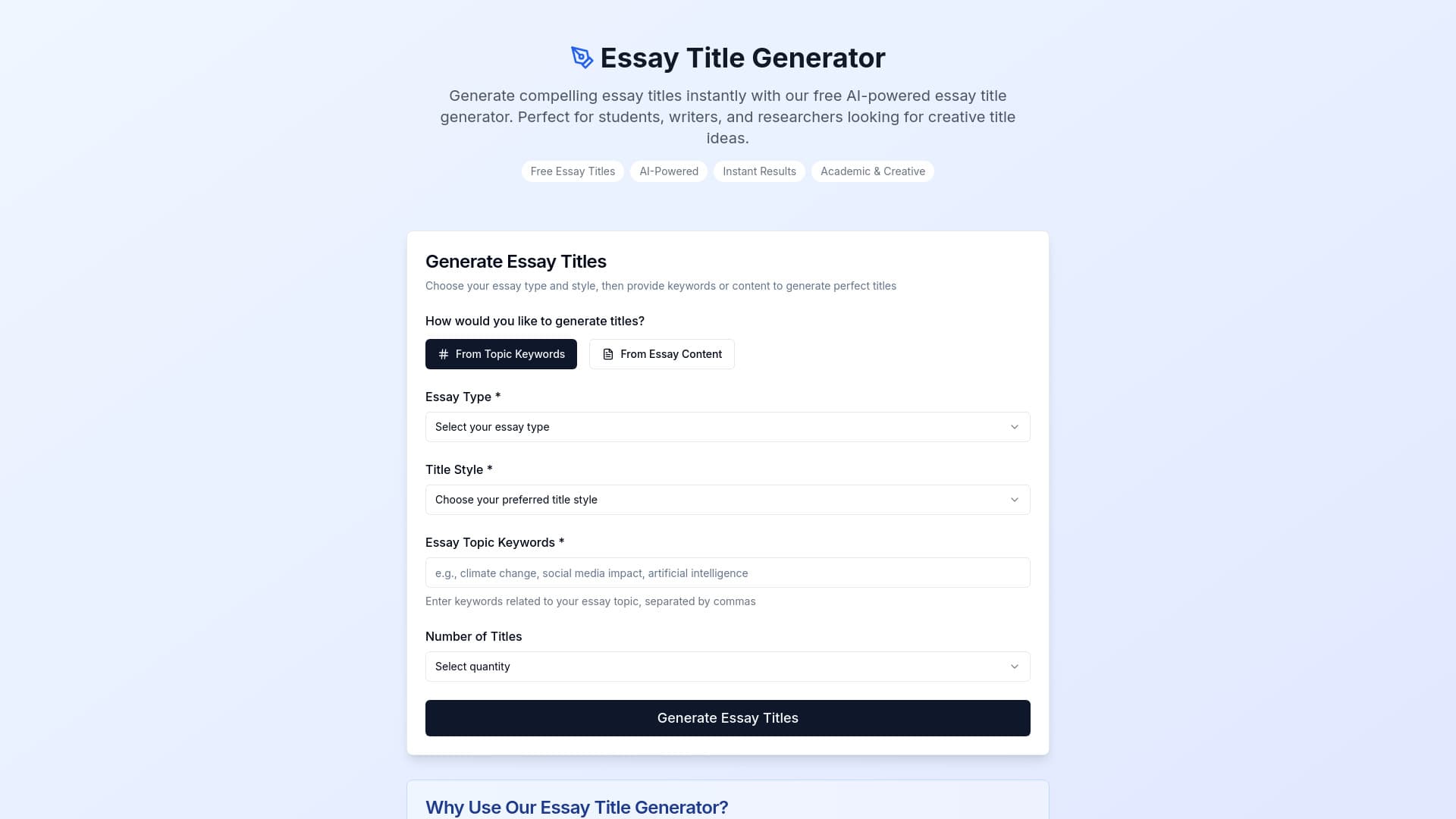 Essay Title Generator screenshot 1
