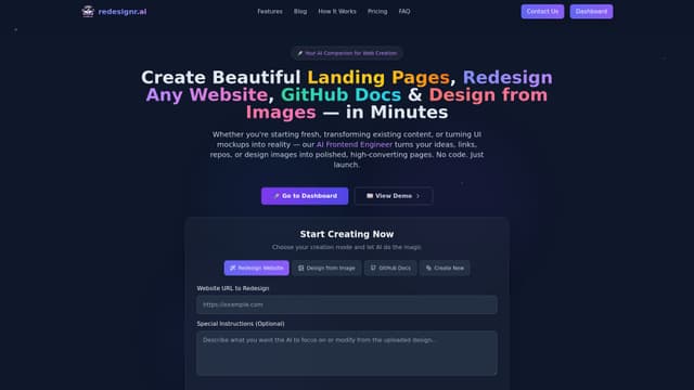 Redesignr Ai - landing page builder and website redesign screenshot